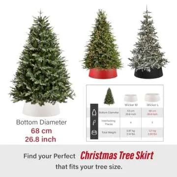 Tree Nest Christmas Tree Collar 26.8" D Round Christmas Tree Ring Skirt Base Cover Christmas Decorations for Xmas Tree Plastic Wicker(Large, White)