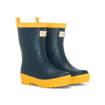 Hatley Unisex Kid's Solid Rain Boots, Navy & Yellow, 5 Toddler