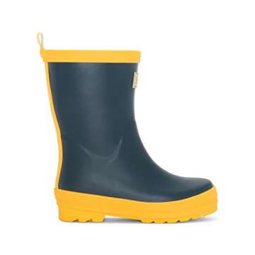 Hatley Unisex Kid's Solid Rain Boots, Navy & Yellow, 5 Toddler