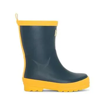 Hatley Unisex Kid's Solid Rain Boots, Navy & Yellow, 5 Toddler