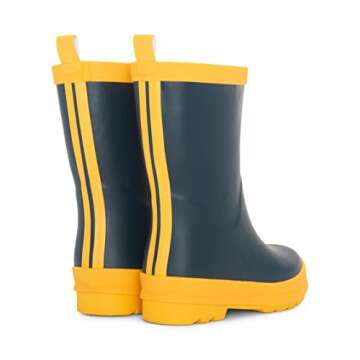 Hatley Unisex Kid's Solid Rain Boots, Navy & Yellow, 5 Toddler