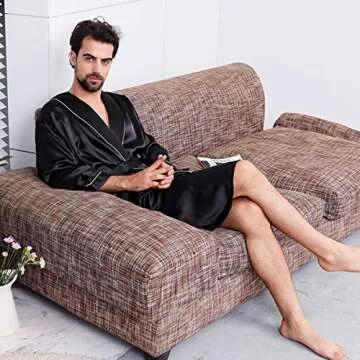 Haseil Men's Satin Kimono Robe Spring Summer Shawl Collar Sleepwear Classic Silk Bathrobes, Black1,TagsizeXL=USsizeS/M