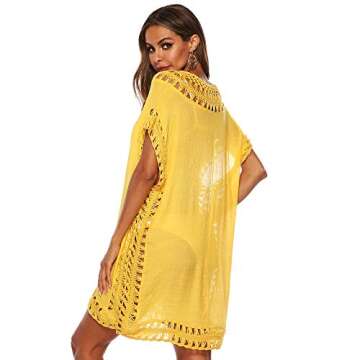 SIAEAMRG Women's V Neck Crochet Beach Cover Up - Elegant Summer Wear in Yellow