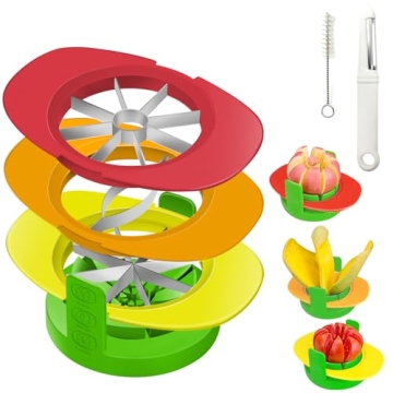 Fruit Cutter Slicer, 4 in 1 Apple Slicer with Vegetable Peeler & Cleaning Brush Mango Cutter Corer R...