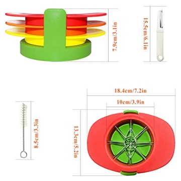 Fruit Cutter Slicer, 4 in 1 Apple Slicer with Vegetable Peeler & Cleaning Brush Mango Cutter Corer Remover Tomato Wedges Stainless Steel Heavy Duty Fruit & Vegetable Cutter Easy Kitchen Tool