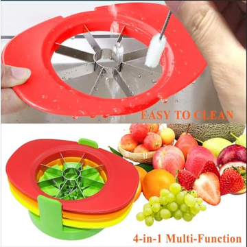 Fruit Cutter Slicer, 4 in 1 Apple Slicer with Vegetable Peeler & Cleaning Brush Mango Cutter Corer Remover Tomato Wedges Stainless Steel Heavy Duty Fruit & Vegetable Cutter Easy Kitchen Tool