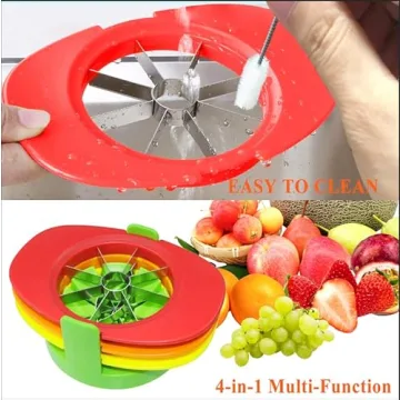 Fruit Cutter Slicer, 4 in 1 Apple Slicer with Vegetable Peeler & Cleaning Brush Mango Cutter Corer Remover Tomato Wedges Stainless Steel Heavy Duty Fruit & Vegetable Cutter Easy Kitchen Tool