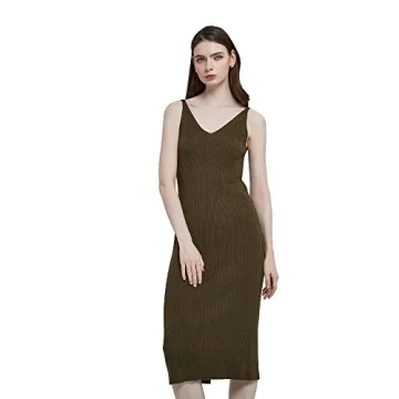 RZIV Women's Sleeveless Sweater Dress Knit Slim Bodycon Midi Stretchable Elasticity