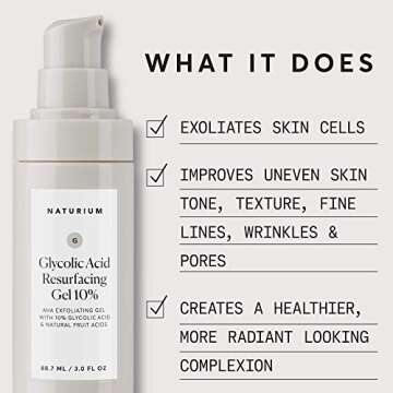 Naturium Glycolic Acid Resurfacing Gel 10%, AHA Exfoliating Gel with Natural Fruit Acids, 3.0 oz