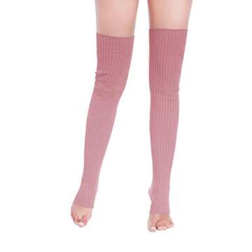 v28 Long Leg Warmer Women’s Men 80s Party Ribbed Knit Dance Sports (Hole71-mopink)