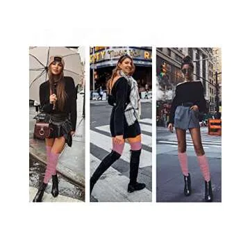 v28 Long Leg Warmer Women’s Men 80s Party Ribbed Knit Dance Sports (Hole71-mopink)