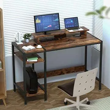 MINOSYS Gaming/Computer Desk - 47” Home Office Small Desk with Monitor Stand, Rustic Writing Desk ...