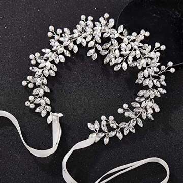 SWEETV Silver Bridal Headband Crystal Wedding Headpieces for Bride Pearl Hair Vine Wedding Hair Accessories for Flower Girl Bridesmaid