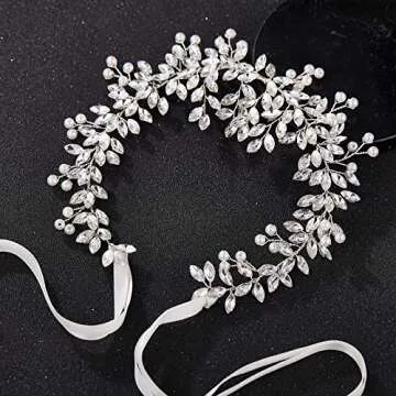 SWEETV Silver Bridal Headband Crystal Wedding Headpieces for Bride Pearl Hair Vine Wedding Hair Accessories for Flower Girl Bridesmaid