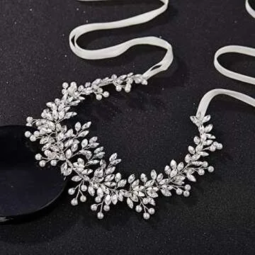 SWEETV Silver Bridal Headband Crystal Wedding Headpieces for Bride Pearl Hair Vine Wedding Hair Accessories for Flower Girl Bridesmaid