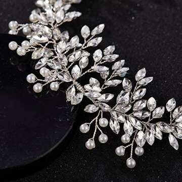 SWEETV Silver Bridal Headband Crystal Wedding Headpieces for Bride Pearl Hair Vine Wedding Hair Accessories for Flower Girl Bridesmaid