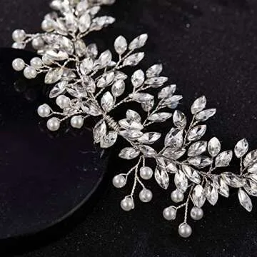 SWEETV Silver Bridal Headband Crystal Wedding Headpieces for Bride Pearl Hair Vine Wedding Hair Accessories for Flower Girl Bridesmaid