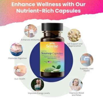 Serene Herbs Soursop Capsules with Probiotics & Soursop Bitters for Immune Support & Gut Health with Black Seed Oil, Moringa, Ashwaganda, Turmeric, Senna | Irish Moss & Ginger | 60 Capsules