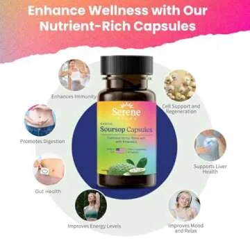 Serene Herbs Soursop Capsules with Probiotics & Soursop Bitters for Immune Support & Gut Health with Black Seed Oil, Moringa, Ashwaganda, Turmeric, Senna | Irish Moss & Ginger | 60 Capsules