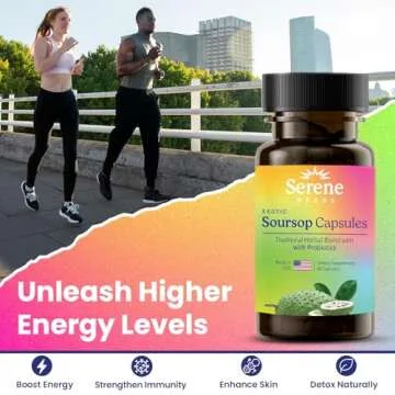 Serene Herbs Soursop Capsules with Probiotics & Soursop Bitters for Immune Support & Gut Health with Black Seed Oil, Moringa, Ashwaganda, Turmeric, Senna | Irish Moss & Ginger | 60 Capsules