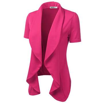 DOUBLJU Casual Draped Ruffles Blazer Short Sleeve Basic Open Front Cardigan Jacket for Womens with P...