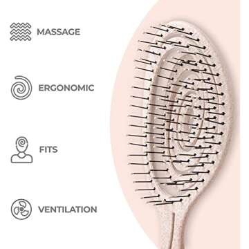 Ninabella Organic Detangling Hair Brush for Women, Men & Children - Does not Pull on Hair - Hair Straightening Brushes for Straight, Curly & Wet Hair - Unique Spiral Hairbrush