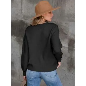 ANRABESS Women Cardigan Sweaters 2024 Fall Oversized Button Open Front Knit Lightweight Cardigans Fall Outfits Outerwear Black X-Large