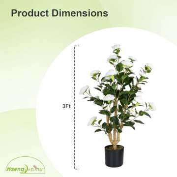 Howngyesimu Artificial Camellia Tree 2 Pack, 38’’ Faux Camellia Plant in Pot with White Flowers, Greenery Potted Plant for Indoor Outdoor Office Home Porch Decor, White