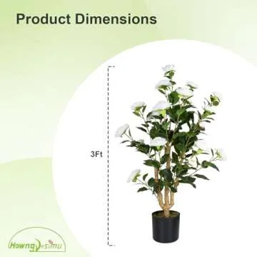 Howngyesimu Artificial Camellia Tree 2 Pack, 38’’ Faux Camellia Plant in Pot with White Flowers, Greenery Potted Plant for Indoor Outdoor Office Home Porch Decor, White