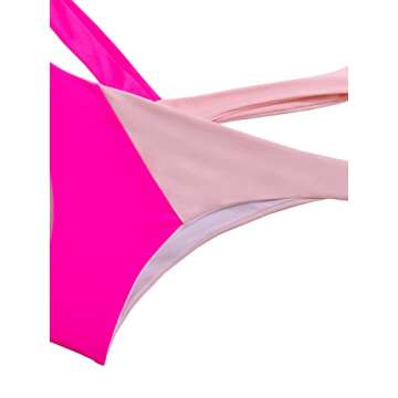 Lilosy Sexy Wrap Criss Cross Cutout Two Tone Color Block High Cut Leg Thong Brazilian Bikini Swimsuit Set Women Cheeky Bottom Tie Back Bathing Suit 2 Piece Hot Pink and Pink X-Large