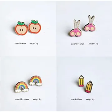 Teacher Student Stud Earrings Set Colorful Crayon Pencil Ruler Book Teacher's Gift Back to First Day of College Wooden Jewelry for Women