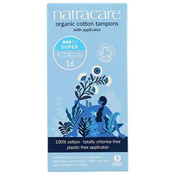 Natracare Organic Cotton Super Tampons with Cardboard Applicator, Plastic Free, Chlorine Free, Biodegradable & Compostable (1 Pack, 16 Tampons Total)