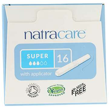 Natracare Organic Cotton Super Tampons with Cardboard Applicator, Plastic Free, Chlorine Free, Biodegradable & Compostable (1 Pack, 16 Tampons Total)
