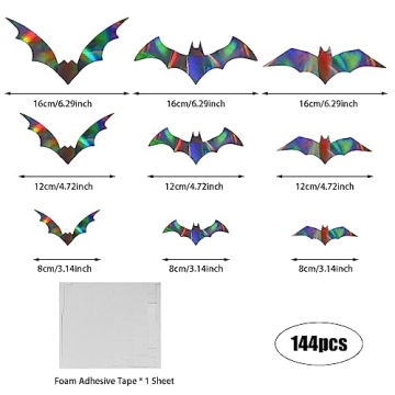CCINEE 144Pcs Halloween Bat Wall Decor for Spooky Parties