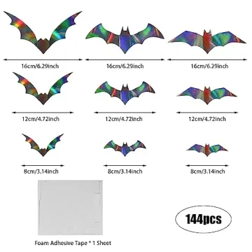 CCINEE 144Pcs Halloween Bat Wall Decor for Spooky Parties