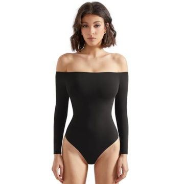 SUUKSESS Women Off-Shoulder Long Sleeve Bodysuit Black M