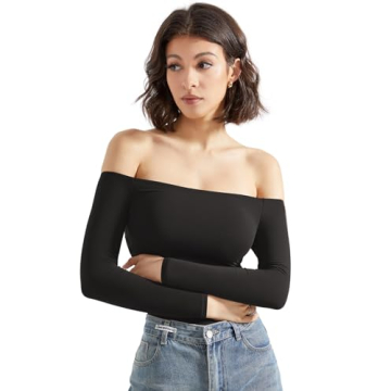 SUUKSESS Women Off-Shoulder Long Sleeve Bodysuit Black M
