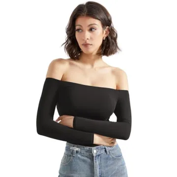 SUUKSESS Women Off-Shoulder Long Sleeve Bodysuit Black M