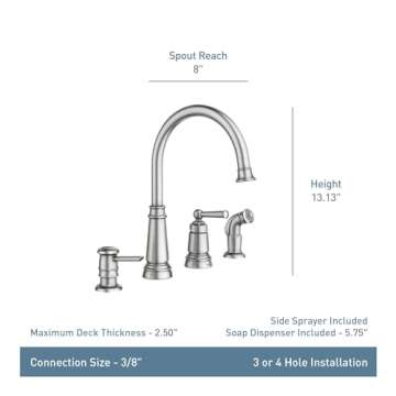 Moen Spot Resist Stainless One-Handle High Arc 4-hole Kitchen Faucet with Side Sprayer and Soap Disp...