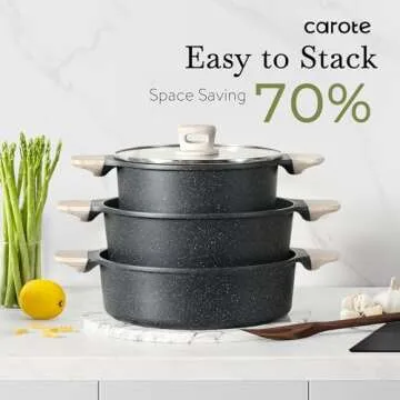 CAROTE Nonstick Pots and Pans Set, Cookware Set Induction Kitchen Cooking Set w/Stock pot & Saucepans, CLassic Black 13pcs