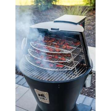 GRILLA OG Alpha Connect Pellet Grill Smoker with Round Design and Sliding Lid, Heavy-Duty Stainless Steel Construction, 488 Square Inches of Cooking Space for Smoking, Outdoor Grilling, Cooking