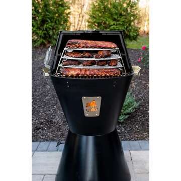 GRILLA OG Alpha Connect Pellet Grill Smoker with Round Design and Sliding Lid, Heavy-Duty Stainless Steel Construction, 488 Square Inches of Cooking Space for Smoking, Outdoor Grilling, Cooking