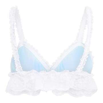 Satini Sissy Frilly Lace Fitted Sheer Bralette (Baby Blue - White, XL)