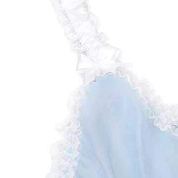 Satini Sissy Frilly Lace Fitted Sheer Bralette (Baby Blue - White, XL)