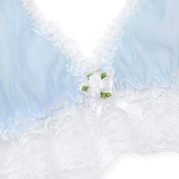 Satini Sissy Frilly Lace Fitted Sheer Bralette (Baby Blue - White, XL)