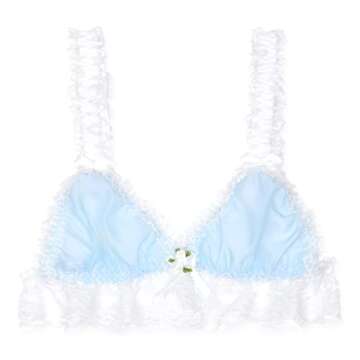 Satini Sissy Frilly Lace Fitted Sheer Bralette (Baby Blue - White, XL)