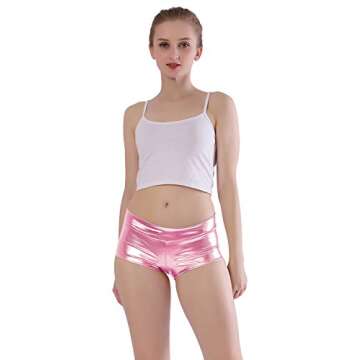 Kepblom Women's Shiny Metallic Rave Booty Shorts Hot Pants Dance Bottoms (Pink, Small)