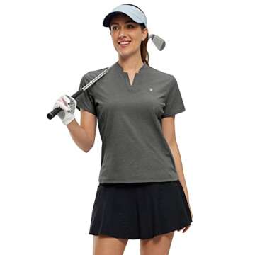 Rdruko Women's Golf Shirts Short Sleeve Dry Fit V Neck Tennis Tops Moisture Wicking Athletic Workout Polo T Shirts UPF 50+, Cement Gray, M