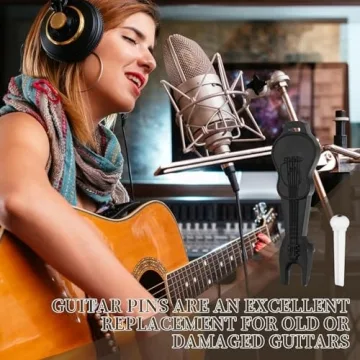 Viemior 12pcs Acoustic Guitar Bridge Pins, Guitar String Pins Pegs With Bridge Pin Puller Remover and Guitar Bridge Saddle Nut, Acoustic Guitar Replacement Parts and Accessories