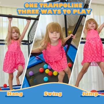 CalmMax 6FT Kids Trampoline with Swing and Horizontal Bar, Rectangle Toddler Trampoline with Enclosure Safety Net, ASTM Approved- Outdoor/Indoor Trampoline for Kids, Toddlers & Baby